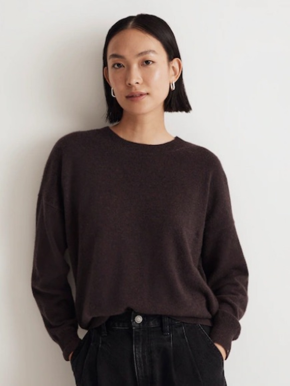 Madewell 100% Cashmere Crewneck Sweater Brown Size S Minimalist